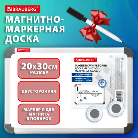 Доска магнитно-маркерная двусторонняя 20x30 см, с маркером и 2 магнитами, BRAUBERG, 238988 - фото 2