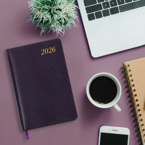 Еженедельник датированный 2026, А5, 145х215 мм, BRAUBERG "Iguana", под кожу, темно-фиолетовый, 117172 - фото 5