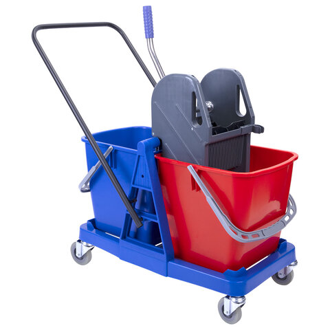 Тележка уборочная BRABIX, 2 съемных ведра 23 л, механический отжим, пластиковый каркас, 606659 - фото 1