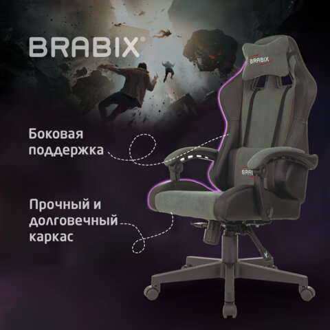Кресло компьютерное BRABIX "Striker GM-121", синхромеханизм, 2 подушки, экокожа/велюр, черное/серое, 532961 - фото 17