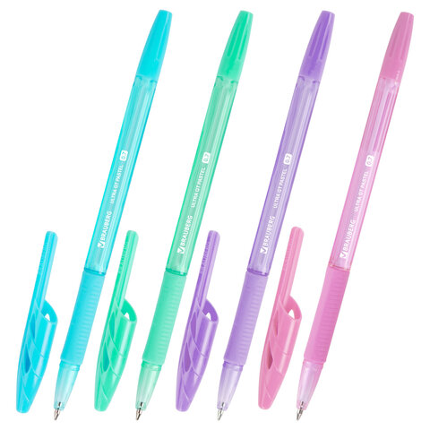Ручки шариковые с грипом BRAUBERG "ULTRA GT PASTEL", НАБОР 4 ШТУКИ, СИНИЕ, узел 0,7 мм, линия 0,35 мм, 144533 - фото 2