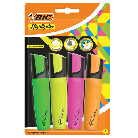 Набор текстовыделителей BIC "Flat" 4 шт., АССОРТИ, линия 1,7-4,8 мм, 943652 - фото 3