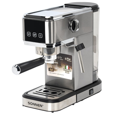 Кофеварка рожковая SONNEN CM-2033, ручной капучинатор, сенсор, 1 л, 1350 Вт, 19 бар, 457883 - фото 1