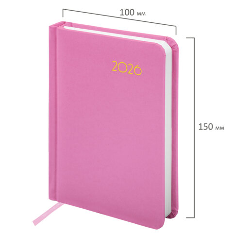 Ежедневник датированный 2026, МАЛЫЙ ФОРМАТ 100х150 мм, А6, BRAUBERG "Select", балакрон, розовый, 117262 - фото 2
