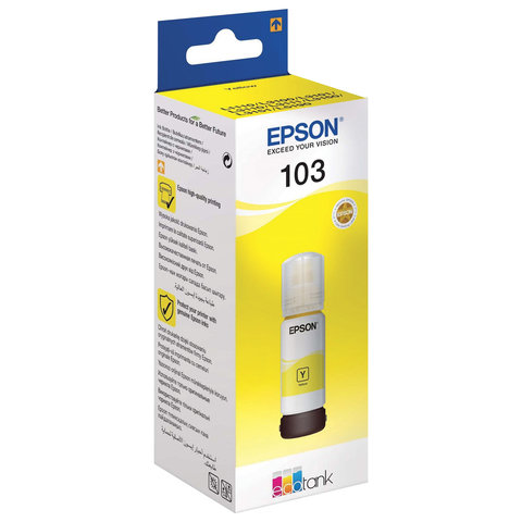 Чернила EPSON 103 (C13T00S44A) для СНПЧ EPSON L3100/L3101/L3110/L3150/L3151/L1110, желтые, ОРИГИНАЛЬНЫЕ - фото 1