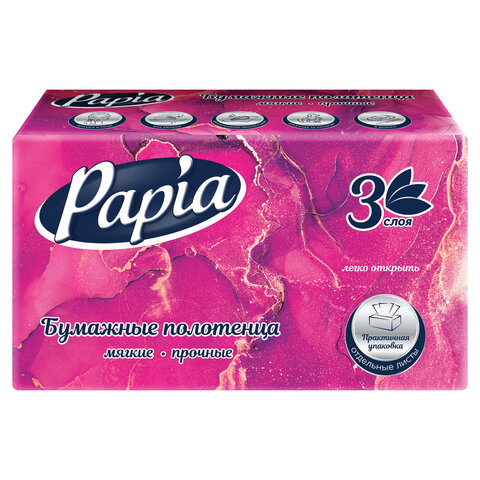 Полотенца бумажные (1 пачка – 100 листов) PAPIA (H3) UNIT PACK, 3-слойные, 23х20,5 см, V-сложение, 5090823 - фото 1