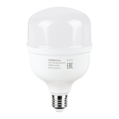 Лампа светодиодная SONNEN EXTRA, 30 (250) Вт, Е27, цилиндр, холодный белый, 30000 ч, LED Т100-30W-6500-Е27, 457916 - фото 2