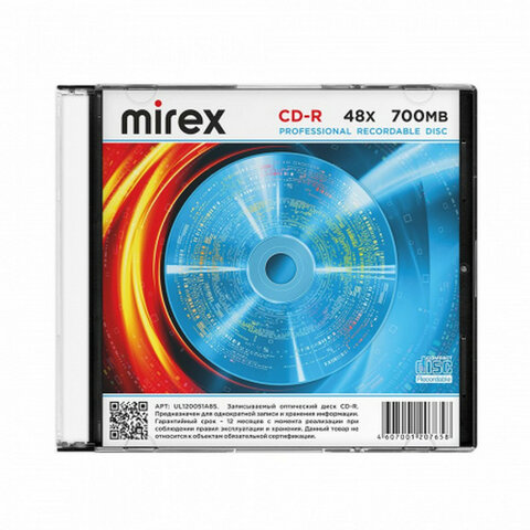Диск CD-R MIREX, 700 Мб, 48x, Slim Case, КОМПЛЕКТ 5 шт., UL120051A8F - фото 5