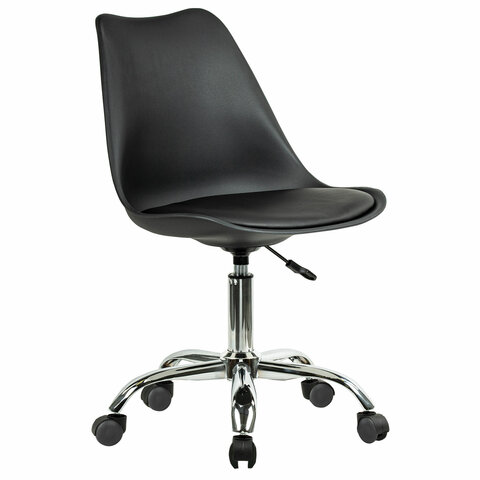 Кресло стул BRABIX "Eames MG-310 CH", хром, пластик черный, экокожа черная, 532925 - фото 1