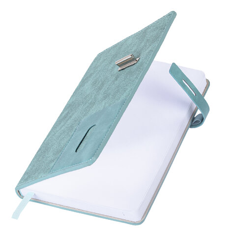 Ежедневник недатированный А5 138х213 мм BRAUBERG "Cowboy", под кожу, застежка 160 л., голубой, 116197 - фото 5