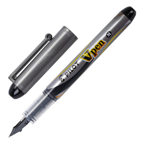 Ручка перьевая PILOT V-Pen, ЧЕРНАЯ, корпус серый, линия письма 0,58 мм, SVP-4M B - фото 1