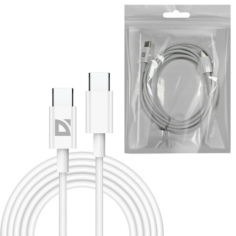 Кабель USB Type-C-Type-C, 60 Вт, белый, 2 м, DEFENDER F182, 87538 - фото 1