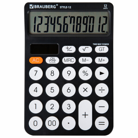 Калькулятор настольный BRAUBERG STYLE-12-BK (157х106 мм), 12 разрядов, двойное питание, ЧЕРНЫЙ, 272965 - фото 1