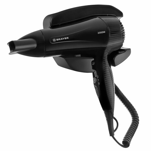 Фен для волос настенный BRAYER BR3021BK, 2000 Вт, пластик, 2 скорости, 2 температурных режима, черный - фото 1