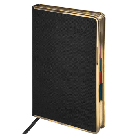 Ежедневник датированный 2026 А5 148х218 мм, GALANT "Infinity Gold", под кожу, черный, 117500 - фото 1