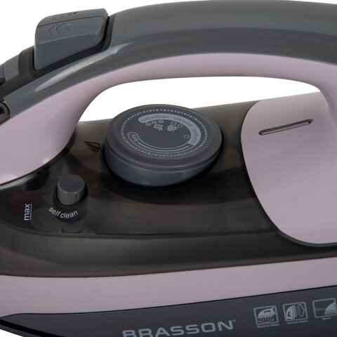 Утюг паровой BRASSON (БРАССОН) SI-2340, 2700 Вт, керамика, автоотключение, антикапля, ШНУР 2,8 м, самоочистка, графит/розовый, 458310 - фото 6