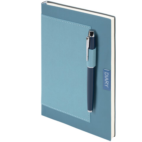 Ежедневник в наборе с ручкой А5, 144x210 мм, BRAUBERG "Style" под кожу, 160 листов, синий, 116862 - фото 6