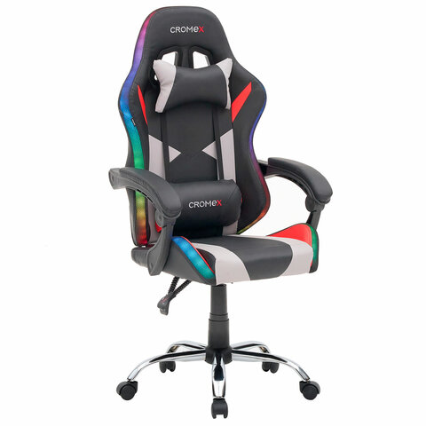 Кресло компьютерное CROMEX (КРОМЕКС) "Quantum GM-155 RGB", подсветка, две подушки, экокожа, черное/красное/серое, 532955 - фото 1