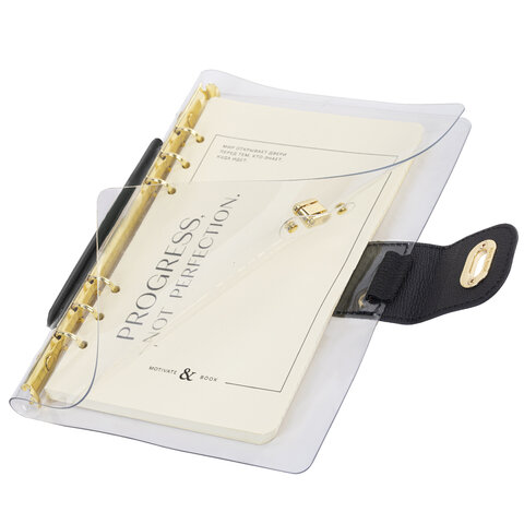 Блокнот А5 180x235 мм, BRAUBERG "Fabulous", гибкий, на кольцах, застежка, 80 л., черный, 116196 - фото 3