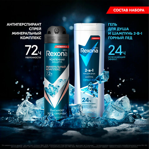 Подарочный набор REXONA MEN: Гель для душа и шампунь 2 в 1 (180 мл) + Спрей-антиперспирант (150 мл) - фото 8