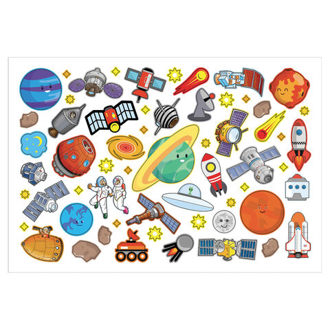 Наклейки бумажные с игровым полем НАБОР, 2 листа, 184 наклеек, "Космическое приключение", HATBER, 2Н5н - фото 3