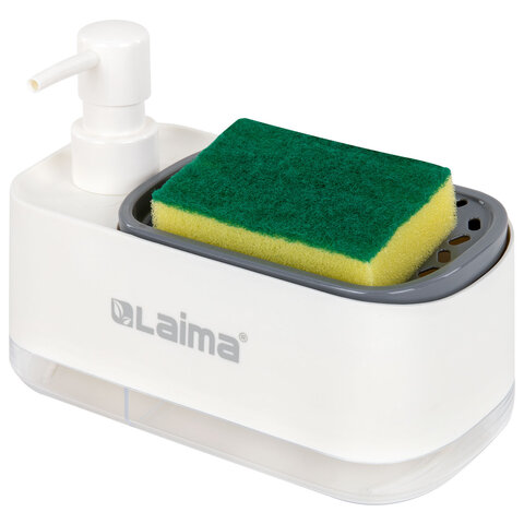 Диспенсер/дозатор DUET для мыла и моющего средства + губка, БЕЛЫЙ, 11х20х12 см, LAIMA HOME, 700043 - фото 3
