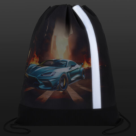 Мешок для обуви ЮНЛАНДИЯ, плотный, светоотражающая полоса, 46х36 см, "Fire car", 272411 - фото 4