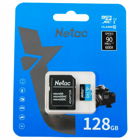 Карта памяти microSDXC 128 ГБ, NETAC P500 Standard, UHS-I U3, 128 Мб/с, (class 10), NT02P500PRO-128G-S - фото 1