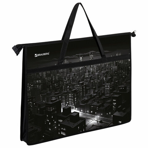Папка для рисунков и чертежей с ручками BRAUBERG А3, пластик, молния сверху, "Night city", 273410 - фото 1