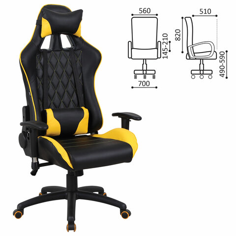Кресло компьютерное BRABIX "GT Master GM-110", две подушки, экокожа, черное/желтое, 531927 - фото 2