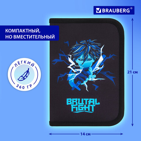 Пенал BRAUBERG с наполнением, 1 отделение, 1 откидная планка, 24 предмета, 21х14 см, "Anime fight", 272354 - фото 14