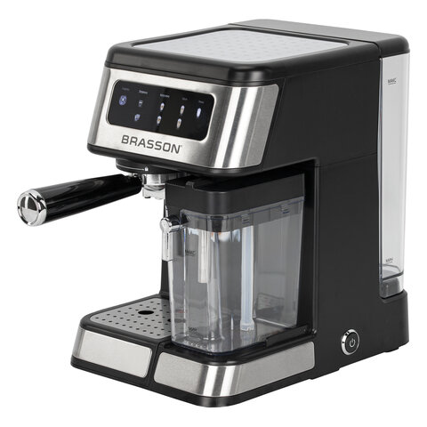 Кофеварка рожковая со встроенным капучинатором BRASSON (БРАССОН) CM-1830, 4 напитка, дисплей, 1,6 л, 1250 Вт, 20 бар, 457885 - фото 1