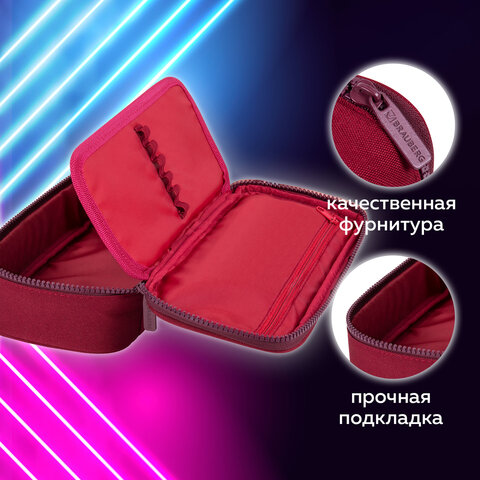 Пенал-косметичка BRAUBERG, 1 отделение, органайзер, полиэстер, 22x11,5x6 см, винный, 270845 - фото 11