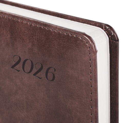 Ежедневник датированный 2026 А5 138x213 мм, BRAUBERG "Legend", под кожу, застежка, коричневый, 117071 - фото 3