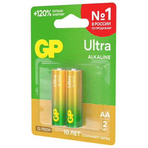 Батарейки КОМПЛЕКТ 2 шт., GP Ultra G-Tech, AA (LR6,15А), алкалиновые, пальчиковые, 15AUA21-2CRSBC2 - фото 6