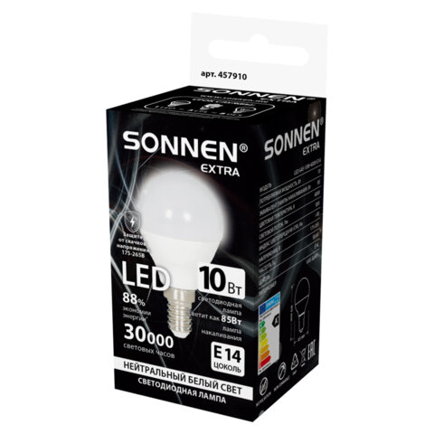 Лампа светодиодная SONNEN EXTRA,10 (85) Вт, E14, шар, нейтральный белый, 30000 ч, LED G45-10W-4000-Е14, 457910 - фото 3