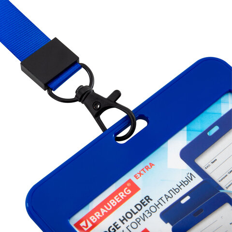 Бейдж горизонтальный (54х85 мм), лента 45 см с карабином, СЛАЙДЕР, синий, BRAUBERG EXTRA, 238833 - фото 5