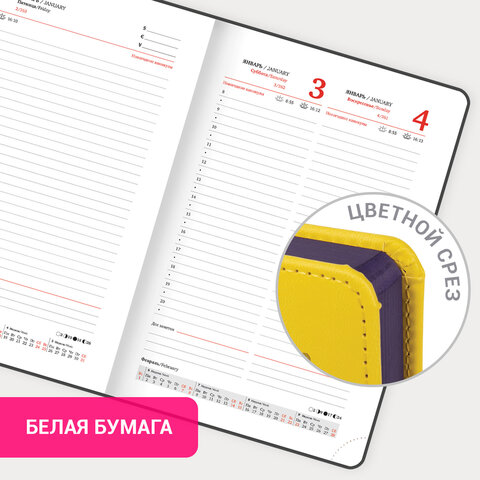 Ежедневник датированный 2026, А5, 138x213 мм, BRAUBERG "Rainbow", под кожу, желтый, 117082 - фото 16