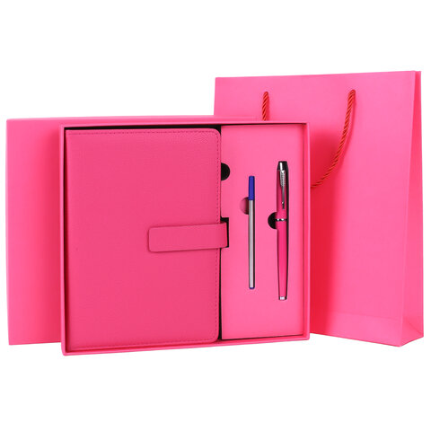 Ежедневник в подарочном наборе 5 в 1, А5, 145x212 мм, BRAUBERG "President", под кожу, 160 листов, розовый, 116852 - фото 1