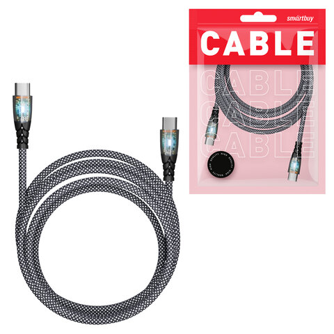 Кабель Type-C - Type-C, 1 м, 3 А, SMARTBUY, для быстрой зарядки и передачи данных, черный, FCTRANSP-BLACK - фото 1