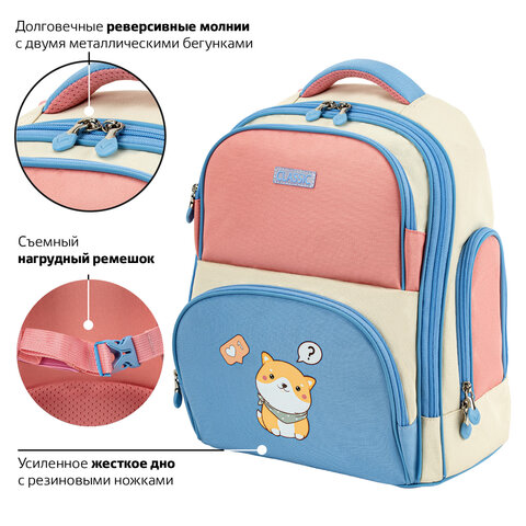 Рюкзак BRAUBERG CLASSIC, легкий каркас, премиум материал, "Tender", бежевый, 37х32х21 см, 272090 - фото 12