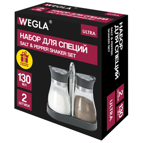 Набор для специй 2х130 мл, ULTRA, подставка + солонка + перечница, отверстия S/P, WEGLA (ВЕГЛА), 700233 - фото 7
