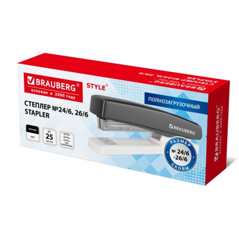 Степлер №24/6, 26/6 BRAUBERG "STYLE PRO", до 25 листов, полнозагрузочный, черный, 274681 - фото 2