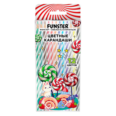 Карандаши цветные FUNSTER (ФАНСТЕР) TWIST, 12 цветов, корпус со спиралью, упаковка ПВХ-бокс, круглые, 182201 - фото 1