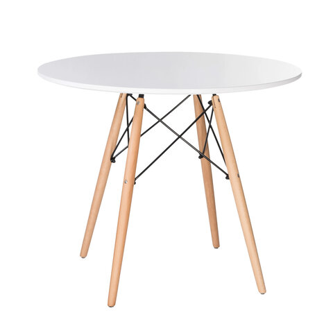 Стол обеденный BRABIX "Eames T-01", круглый, диаметр 80 см, опоры дерево, белый, 532633 - фото 1