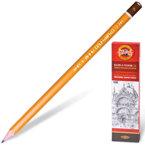 Карандаш чернографитный KOH-I-NOOR 1500, 1 шт., F, корпус желтый, заточенный, 150000F01170RU - фото 1