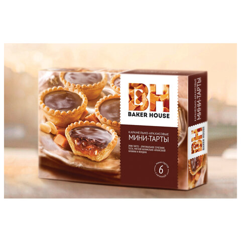 Печенье BAKER HOUSE мини-тарты с карамельно-арахисовой начинкой, 240 г, картонная коробка, 6562 - фото 2