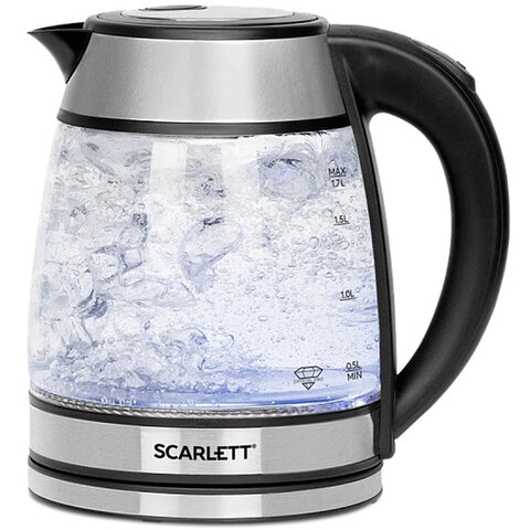 Чайник SCARLETT SC-EK27G54, 1,7 л, 1800 Вт, закрытый нагревательный элемент, стекло, стальной - фото 1