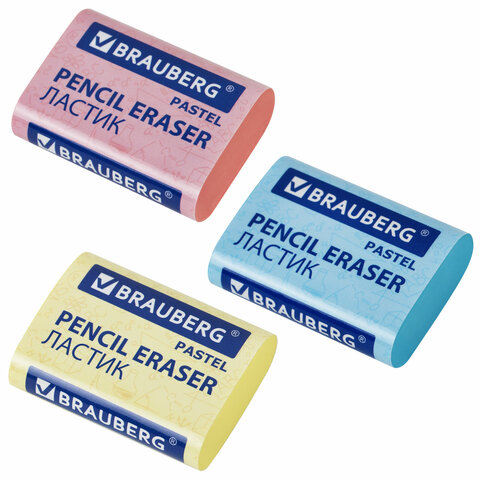 Ластики BRAUBERG PASTEL MAXI НАБОР 3 штуки, размер ластика 44х32х13 мм, упаковка блистер, 271345 - фото 2