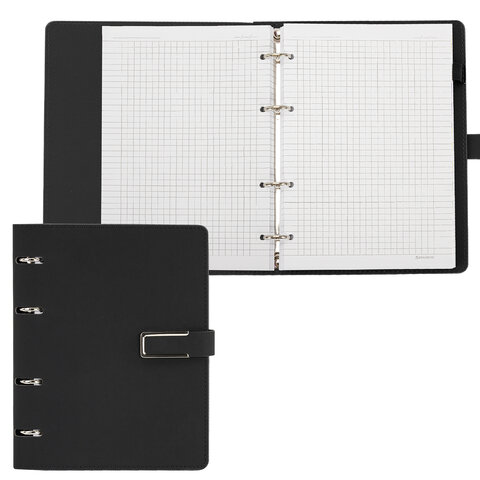 Тетрадь на кольцах А5, 180х220 мм, 120 л., под кожу soft-touch, застежка, BRAUBERG SHADE, черный, 405246 - фото 7